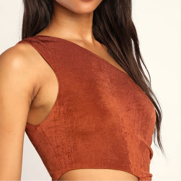 Lulus One Shoulder Rust Ruched Mini Dress - Picture 4 of 4